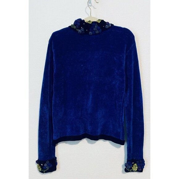 Sweater Sweater J Two Cardigan Sweater Womens Large Blue Embroidered Artsy Cozy - Picture 3 of 6